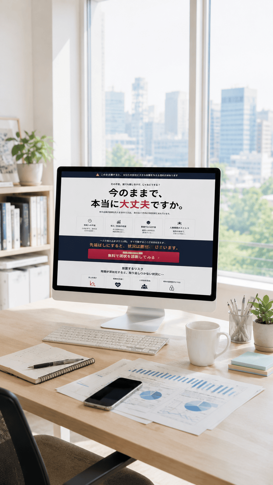 不安を置くコピーが表示されたパソコン画面